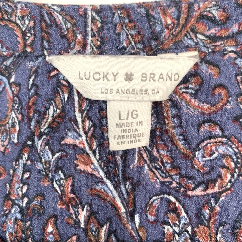 LUCKY‎ BRAND Women’s Blouse Purple Floral Scroll Pheasant Long Sleeve V-Neck L - Picture 4 of 11